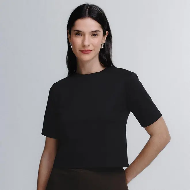 Blusa Cropped Manga Curta Boxy