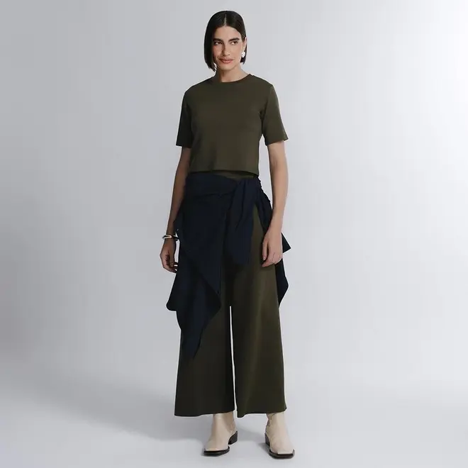 Blusa Cropped Manga Curta Boxy