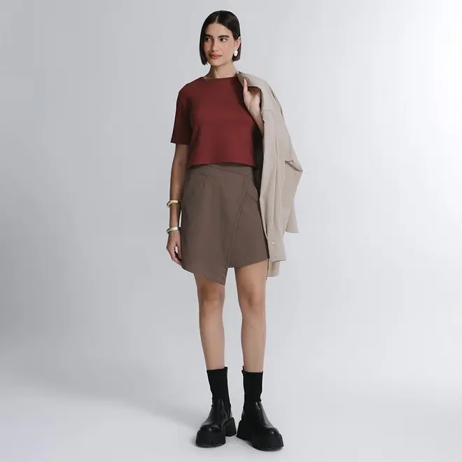 Blusa Cropped Manga Curta Boxy