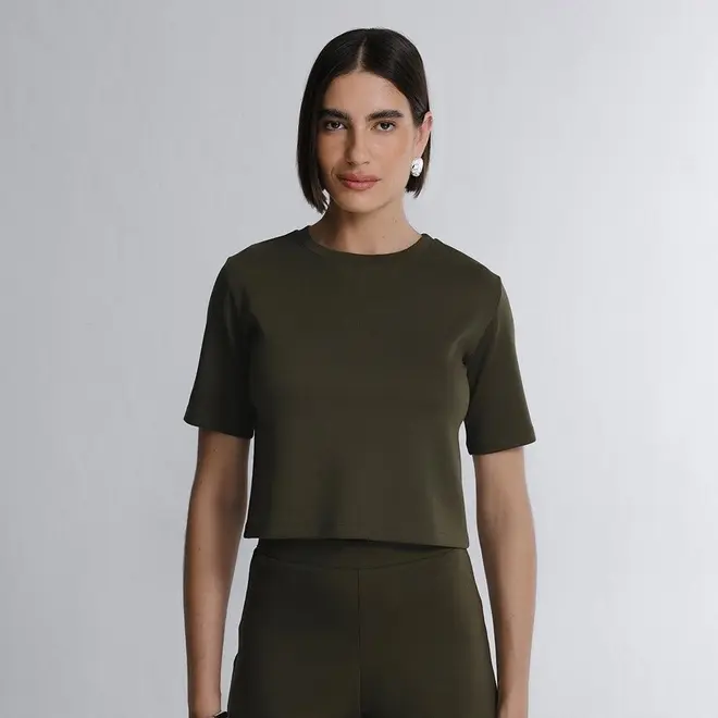 Blusa Cropped Manga Curta Boxy