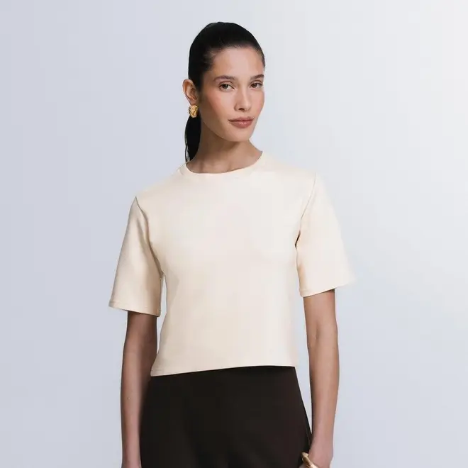Blusa Cropped Manga Curta Boxy