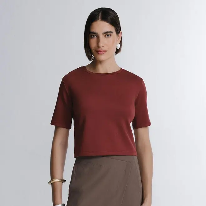 Blusa Cropped Manga Curta Boxy