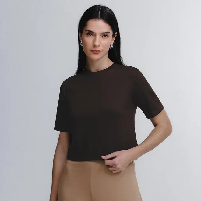 Blusa Cropped Manga Curta Boxy