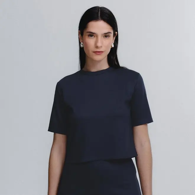 Blusa Cropped Manga Curta Boxy