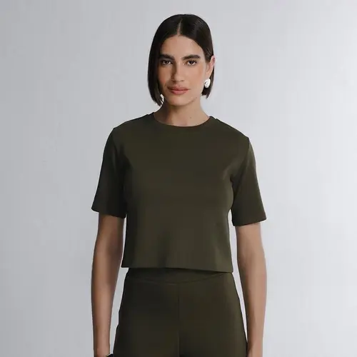 Blusa Cropped Manga Curta Boxy