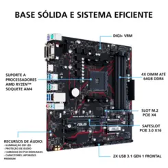 Placa-Mãe Asus p/ AMD AM4 Prime B450M-GAMING/BR 4xDDR4 mATX