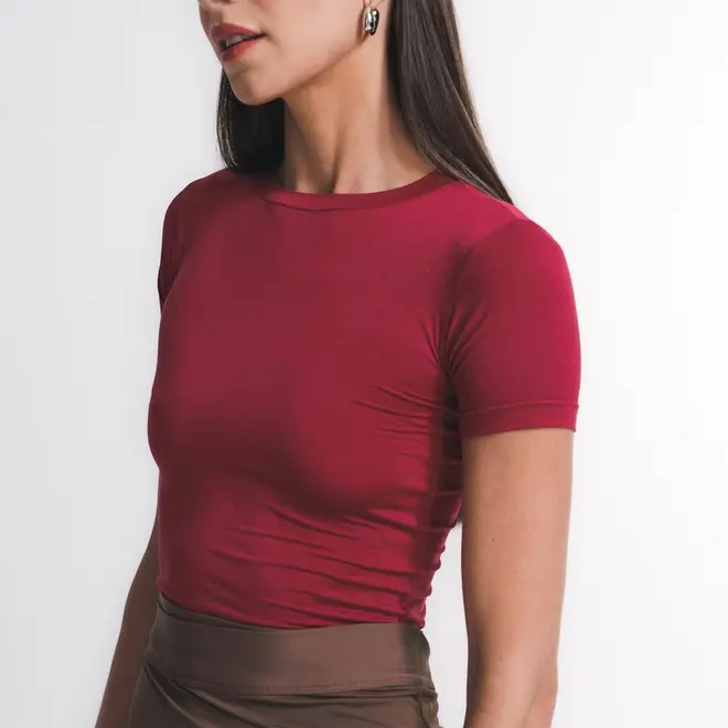 Blusa Cropped Manga Curta In Skin