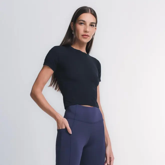 Blusa Cropped Manga Curta In Skin