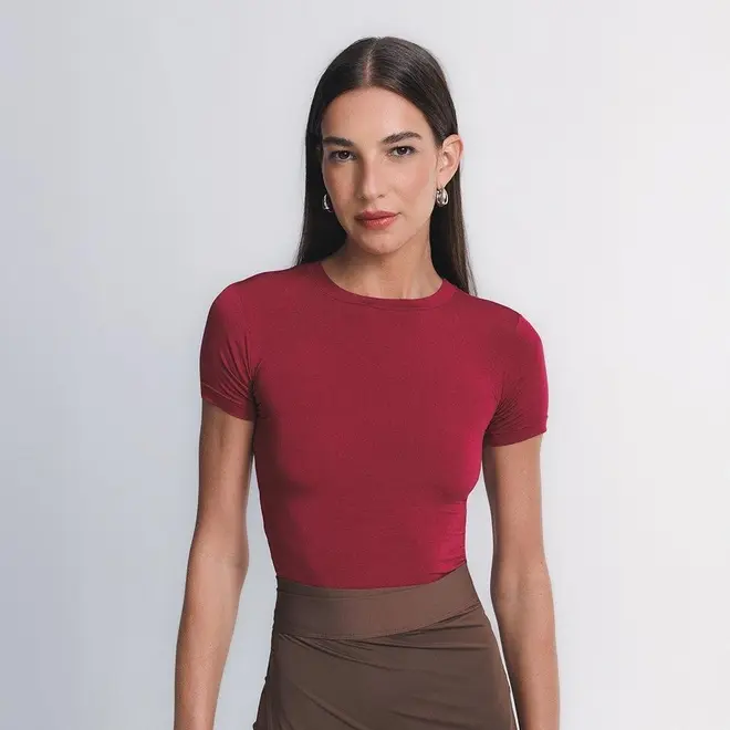 Blusa Cropped Manga Curta In Skin