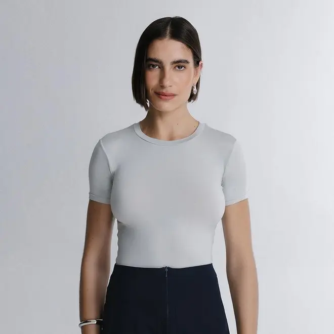 Blusa Cropped Manga Curta In Skin